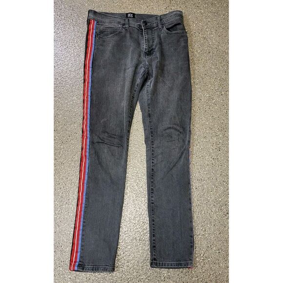 BDG Super Skinny Acid Wash Blue Red Stripe Jeans Women's Size 32 Funky Sport - Picture 1 of 13